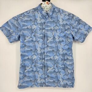 Columbia Shirt Mens Medium PFG Fishing Button Down Short Sleeve Blue‎ AOP